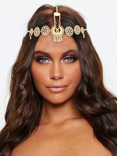 Fashband Boho Kopf Kette Gold Vintage Kopfstück geschnitzt Wasser Tropfen Quaste Haar Zubehör Festival Stirnband für Frauen und Mädchen von Fashband