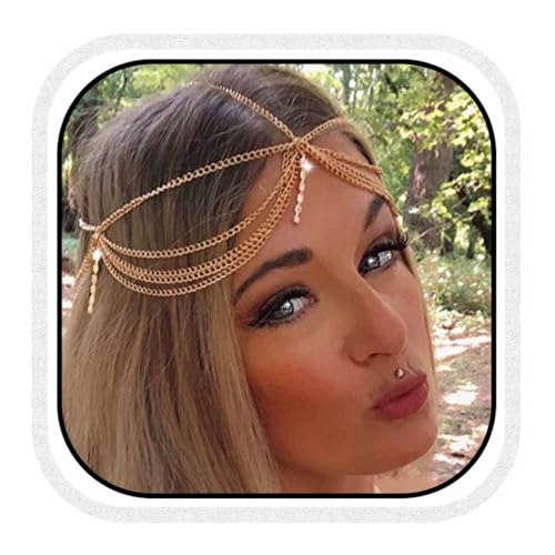 Fashband Boho-Kopfkette, goldfarben, Strass, Kopfschmuck, Quasten, Festival, Haarschmuck, Brautschmuck, Hochzeit, Haarkette, Schmuck für Damen und Mädchen (Gold) von Fashband