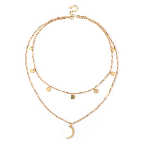 Fashband Boho Layered Halsketten Gold Pailletten Quaste Halskette Mond Anhänger Halskette Schmuck für Frauen und Mädchen von Fashband