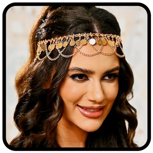 Fashband Boho Pailletten Kopfkette Gold Quaste Haarkette Braut Kopfschmuck Festival Haarschmuck für Frauen von Fashband