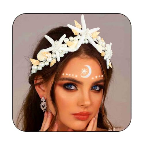 Fashband Boho Seestern Braut Hochzeit Tiaras und Kronen Gold Muschel Braut Krone Stirnbänder Meer Stern Strand Hochzeit Kopfbedeckung für Frauen, 1 count (Pack of 1) von Fashband