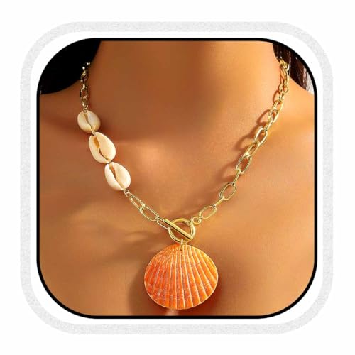 Fashband Boho-Seestern-Halskette, bunte Perlen, Muschel-Halsketten, Strand-Halskette, Ketten für Damen, Einheitsgröße, Perlen, Kein Edelstein von Fashband