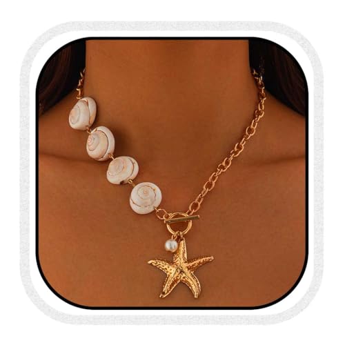 Fashband Boho Seestern Halskette Conch Anhänger Halsketten Strand Halskette Ketten Zubehör für Frauen, Einheitsgröße, Perlen, Kein Edelstein von Fashband