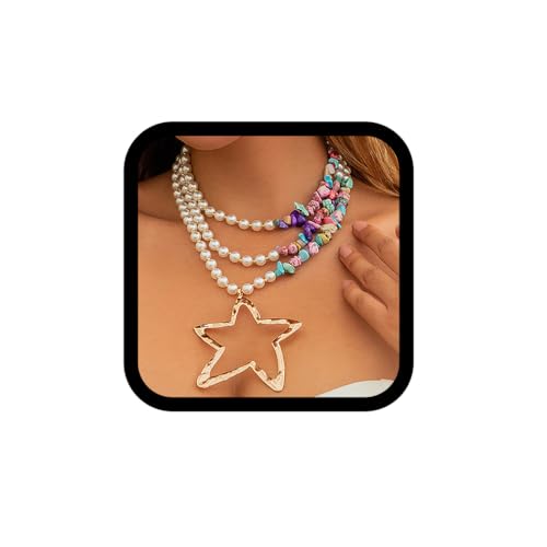 Fashband Boho-Stern-Halskette, goldfarbene Perlen-Halskette, Strand-Türkis-Halskette, Ketten für Damen von Fashband