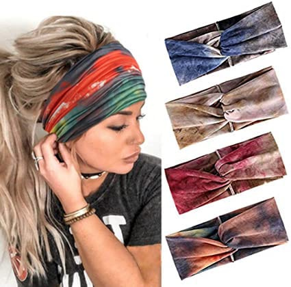 Fashband Boho-Stirnbänder, elastische Schleife, Haarbänder, gedreht, überkreuzt, Kopfwickel, Haarschmuck für Frauen und Mädchen (4 Stück) von Fashband