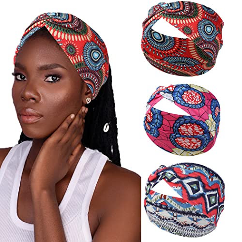 Fashband Boho-Stirnbänder, elastisch, für Damen, rote Blumen, Haarbänder, Criss Cross Kopftuch, Vintage-Haarschmuck für Frauen und Mädchen von Fashband