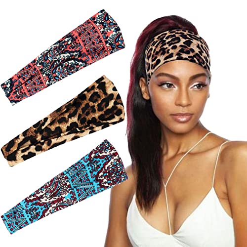 Fashband Boho-Stirnbänder, elastisches Leoparden-Haarband, Workout, Laufen, Yoga, Bandana, Haarschmuck für Damen und Mädchen (3 Stück) von Fashband