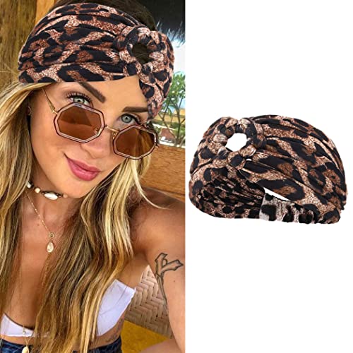 Fashband Boho Stirnbänder Blume Elastisches Haarband Yoga Headwrap Haarschmuck für Frauen und Mädchen (Leopard) von Fashband