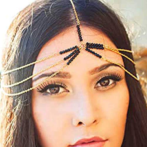 Fashband Boho Kopfkette Black Crystals Stirnband Stirnband Crown Tiara Fashion Haarschmuck Festival Schmuck für Frauen und Mädchen von Fashband