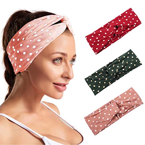 Fashband Boho Stirnband Rot Elastisch Haarband Criss Cross Yoga Head Wrap Wave Point Haarschmuck für Frauen und Mädchen (3er Pack) von Fashband