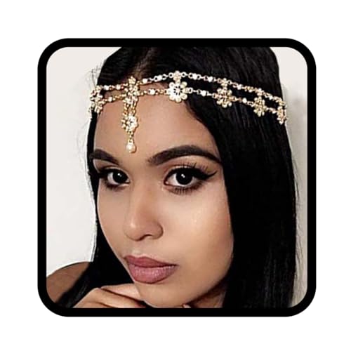 Fashband Boho Blumen-Kopfkette, goldenes Perlen-Stirnband, Perlenhaarschmuck für Frauen von Fashband