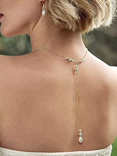 Fashband Perlenketten Gold Teardrop Anhänger Rückenkette Braut Hochzeit Halskette Zubehör für Frauen und Mädchen von Fashband