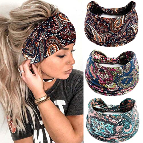 Fashband Breites Haarband, Vintage-Blume, geknotet, elastisch, Yoga-Haarschmuck für Damen, 3 Stück von Fashband