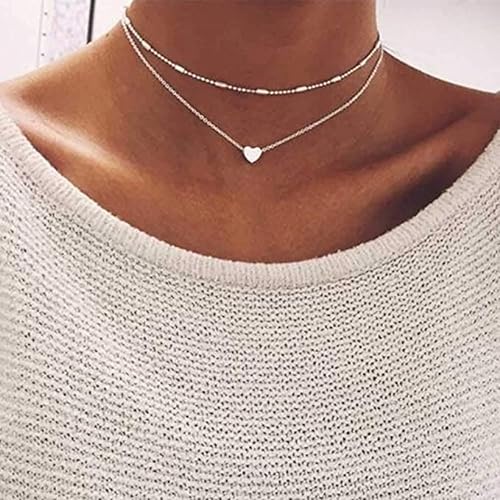 Fashband Boho Choker Halskette mehrlagiger Herz-Anhänger Halsketten Silberkette Schmuck für Frauen und Mädchen von Fashband