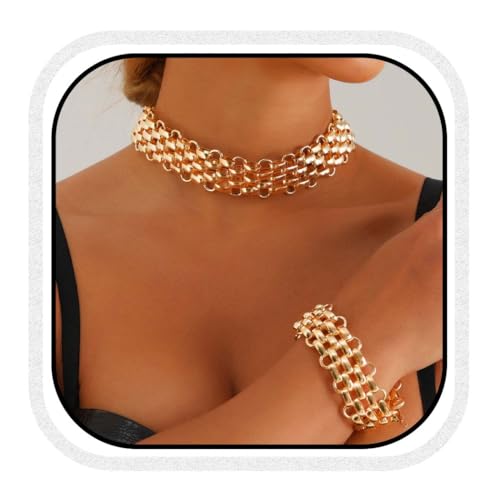 Fashband Choker-Halsketten-Set, klobige Punk-Halskette, kubanische Glieder-Halskette, Schmuck, 2 Stück, für Damen, Einheitsgröße, /, Kein Edelstein Fashband Choker-Halsketten-Set, klobige Punk-Halskette, kubanische Glieder-Halskette, Schmuck, 2 Stück, für Damen, Einheitsgröße, /, Kein Edelstein von Fashband