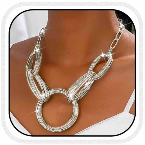 Fashband Chunky Choker Halsketten Silber Anhänger Halskette Kette Punk Dicke Halskette Zubehör für Frauen von Fashband