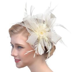 Fashband Fascinator Hut Blume Mesh Feder Stirnband Schwarz Cocktail Kopfbedeckung mit Haarspange Braut Hochzeit Haarschmuck für Frauen und Mädchen(Beige) von Fashband