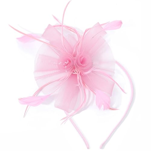 Fashband Fascinator Hut Blume Mesh Feder Stirnband Schwarz Cocktail Kopfbedeckung mit Haarspange Braut Hochzeit Haarschmuck für Frauen und Mädchen(rosa) von Fashband