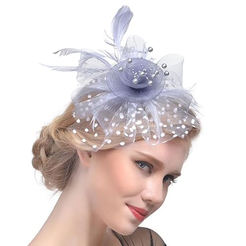 Fashband Fascinator Hut Mesh Feder Stirnband mit Haarspange Blume Cocktail Kopfbedeckung Hochzeit Braut Accessoires für Frauen und Mädchen(grau) von Fashband