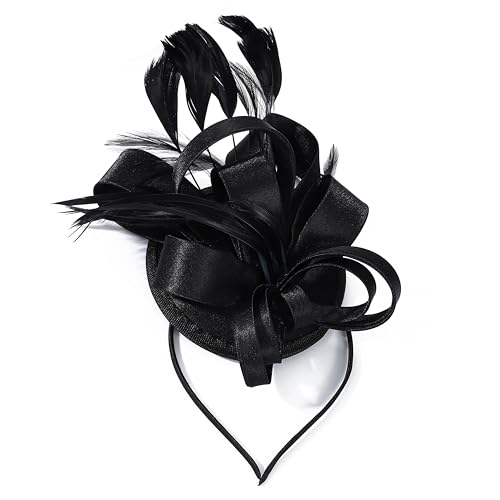 Fashband Fascinators Hut Feder Blume Stirnband Clip Cocktail Haarschmuck Tea Party Royal Ascot Race für Frauen und Mädchen(Schwarz) von Fashband