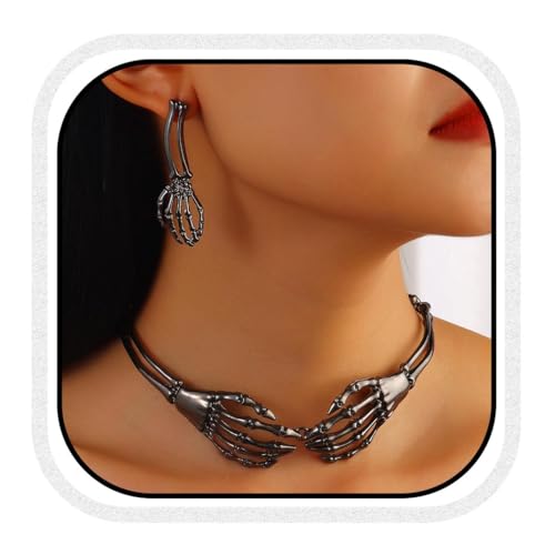 Fashband Halloween-Choker-Halsketten-Set, Gothic-Knochen, Geist-Hand, Ohrringe, Modeschmuck für Damen von Fashband