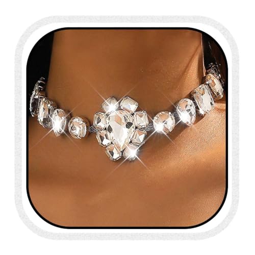 Fashband Halskette mit Kristallen, Choker-Halskette, silberfarben, Strasssteine, glitzernder Halsschmuck für Damen (A) von Fashband