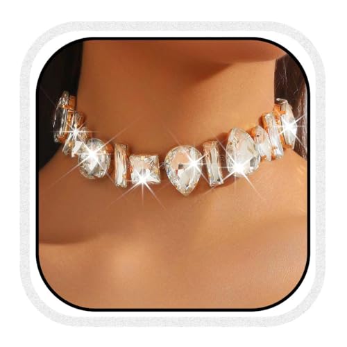 Fashband Halskette mit Kristallen, Choker-Halskette, silberfarben, Strasssteine, glitzernder Halsschmuck für Damen (C) von Fashband