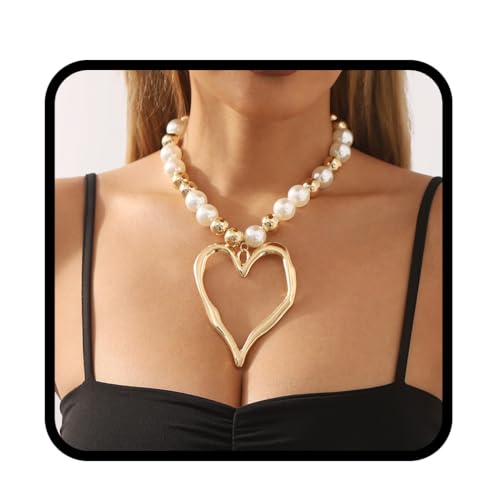 Fashband Herz-Halskette, goldene Perlen-Halsketten, zierlicher Anhänger, Halskette für Damen von Fashband