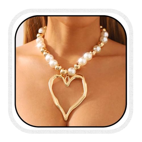 Fashband Herz-Halskette, goldene Perlen-Halsketten, zierlicher Anhänger, Halskette für Damen Fashband Herz-Halskette, goldene Perlen-Halsketten, zierlicher Anhänger, Halskette für Damen von Fashband