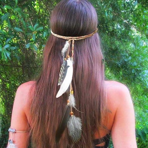 Fashband Indisches Feder-Stirnband, Boho, Hippie-Kopfschmuck, mehrlagiger Tribal-Kopfschmuck, indisches Festival, Party, Haarschmuck für Frauen und Mädchen von Fashband