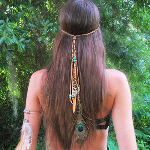 Fashband Feder-Stirnband, Boho, Pfau, indisches Stirnband, Vintage-Stil, Tribal-Kopfschmuck, Hippie-Festival, Party, Haarschmuck für Frauen und Mädchen von Fashband