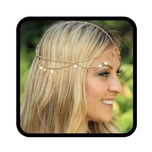 Fashband Kopfkette mit Pailletten, Quaste, Haarkette, goldene Kopfbedeckung, Haarschmuck für Frauen und Mädchen von Fashband