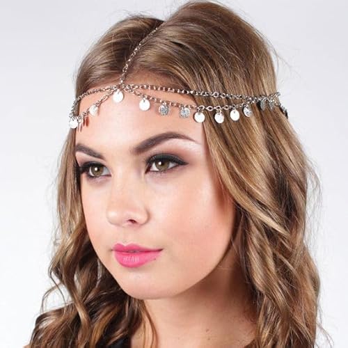 Fashband Kopfkette mit Pailletten, Quasten-Haarkette, silberne Braut-Kopfbedeckung, Haarschmuck für Frauen und Mädchen von Fashband
