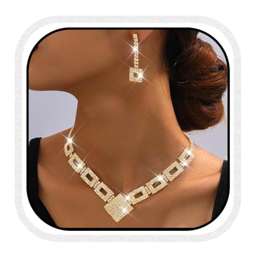 Fashband Kristall-Braut-Hochzeitsschmuck-Set, silberne Strasssteine, Halskette und Ohrringe, formeller Modeschmuck für Frauen und Bräute (G-2, Einheitsgröße) von Fashband