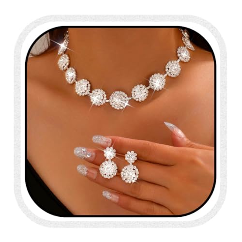 Fashband Kristall-Brautschmuck-Set, glitzernde Halskette, Ohrringe, Abschlussball, Kostümschmuck für Damen, Einheitsgröße, Kunstperle, Kein edelstein von Fashband