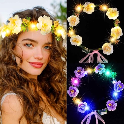 Fashband LED-Blumenkronen-Stirnbänder Leuchtendes Karnevals-Stirnband Blumen Haarkranz Festival-Party Halloween Haarschmuck für Frauen von Fashband