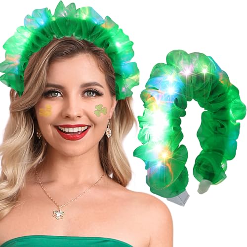 Fashband Leuchtendes St.Patrick's Day Stirnband LED Grün Heabands Irish Organza Party Featival Haarschmuck für Frauen (G) von Fashband