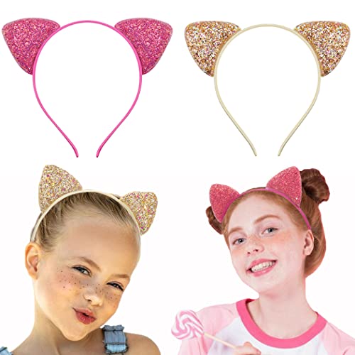 Fashband Mädchen Haarbänder Katzenohren Stirnband Haarreif Glitzernde Glitzer-Haar-Accessoires für tägliches Tragen und Party-Dekoration（Packung mit 2）(B) von Fashband