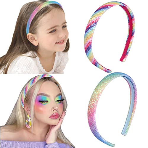 Fashband Mädchen Haarbänder Pailletten Haarband Glitzernde Haarreifen für Kinder Teens Tägliches Tragen Geschenk Party Dekoration(Packung mit 2)(B) von Fashband