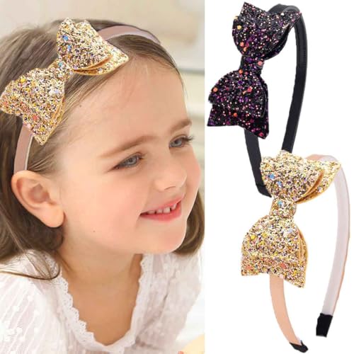 Fashband Mädchen Stirnbänder Pailletten Schleife Haarbänder Orange Glitzer Glänzend Haarschmuck für den täglichen Gebrauch und Partydekoration (2 Stück) (Gold) von Fashband