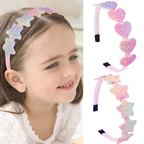 Fashband Mädchen Stirnbänder Pailletten Sterne Haarband funkelnde Herz Haarreif für Kinder Teens tägliches Tragen Geschenk Party Dekoration (Packung mit 2)(A) von Fashband