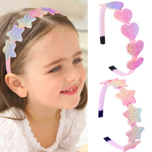 Fashband Mädchen Stirnbänder Pailletten Sterne Haarband funkelnde Herz Haarreif für Kinder Teens tägliches Tragen Geschenk Party Dekoration (Packung mit 2)(A) von Fashband