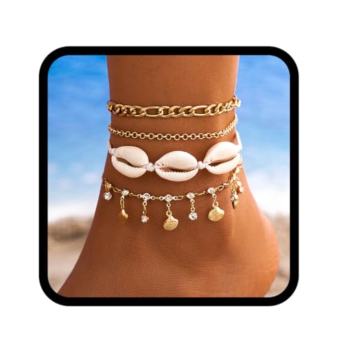 Fashband Muschel-Fußkettchen, Boho-Schicht, Seestern-Fußkettchen, Armbänder, verstellbarer Strand-Fußschmuck, Zubehör für Frauen von Fashband