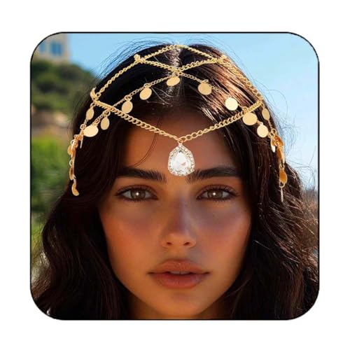 Fashband Pailletten Kopfkette Gold Quaste Haarkette Braut Kopfschmuck Party Festival Haarschmuck für Frauen von Fashband