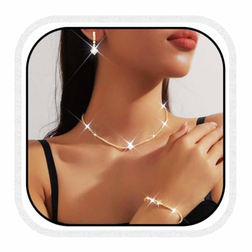 Fashband Strass Brautschmuck Set Silber Hochzeit Halskette Braut Accessoires für Frauen (G, Einheitsgröße) von Fashband