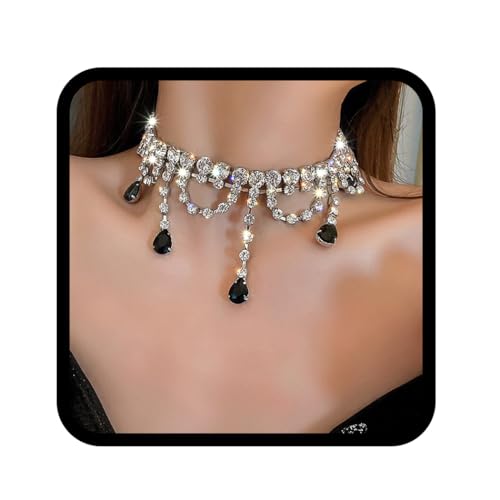 Fashband Strass-Choker-Halskette, silberfarbene Kristall-Anhänger-Halsketten, modische Halsreifen, Schmuck für Frauen von Fashband