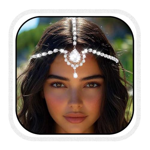 Fashband Strass-Kopfkette mit Kristall-Anhänger, Haarkette, Braut-Stirnbänder, Hochzeit, Abschlussball, Haarschmuck für Frauen(S, Einheitsgröße) von Fashband