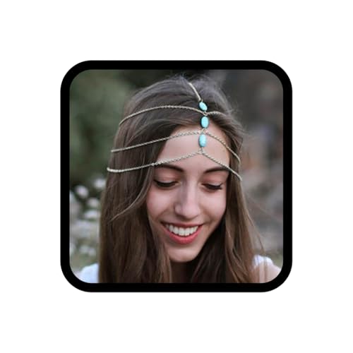 Fashband Türkis Perlen Kopfkette Boho Stirnband Braut Kopfschmuck Kopfschmuck Hochzeit Strand Krone Tiara Mode Haarschmuck für Frauen und Mädchen (Silber) von Fashband