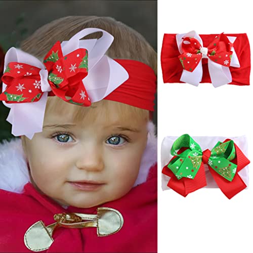 Fashband Weihnachten Baby Mädchen Nylon Stirnbänder weiß Bowknot elastische Haar Bänder weich niedlich Kopfbedeckungen für Neugeborene Säuglinge Kleinkinder und Kinder (Packung mit 2) von Fashband