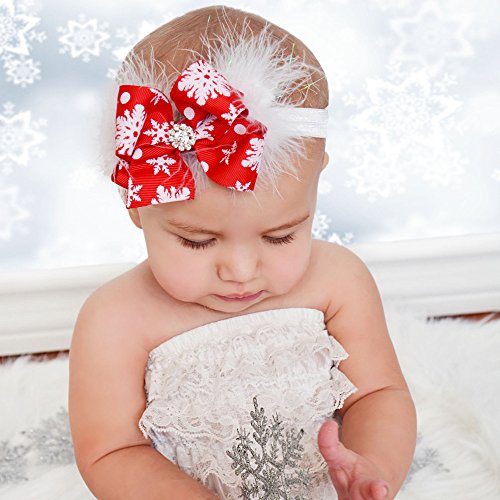 Fashband Weihnachten Baby Mädchen Stirnbänder Schneeflocke Schleife Knoten Haarband Feder Strass Haarband Haarschmuck für Neugeborene Säuglinge Kleinkinder und Kinder von Fashband